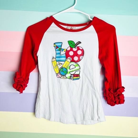 Boutique Top, Back to School, red Ruffle sleeves, size 10/12 - Picture 2 of 3